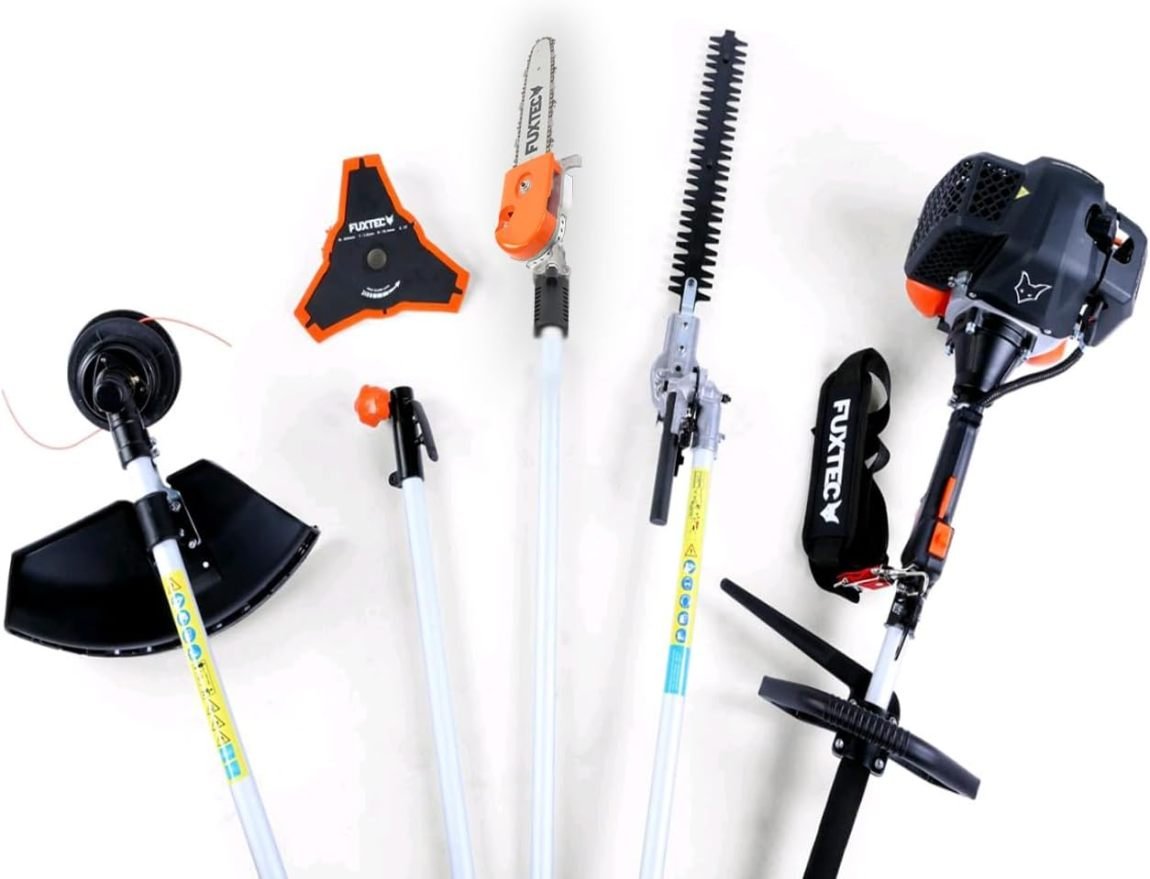 FUXTEC Decespugliatore a scoppio FX-MT252ER Multitool 5-in-1 – 52 cm³, imbracatura, prolunga 1 m, 3 CV, tagliasiepi, potatore regolabile, tagliabordi, motore 2 tempi