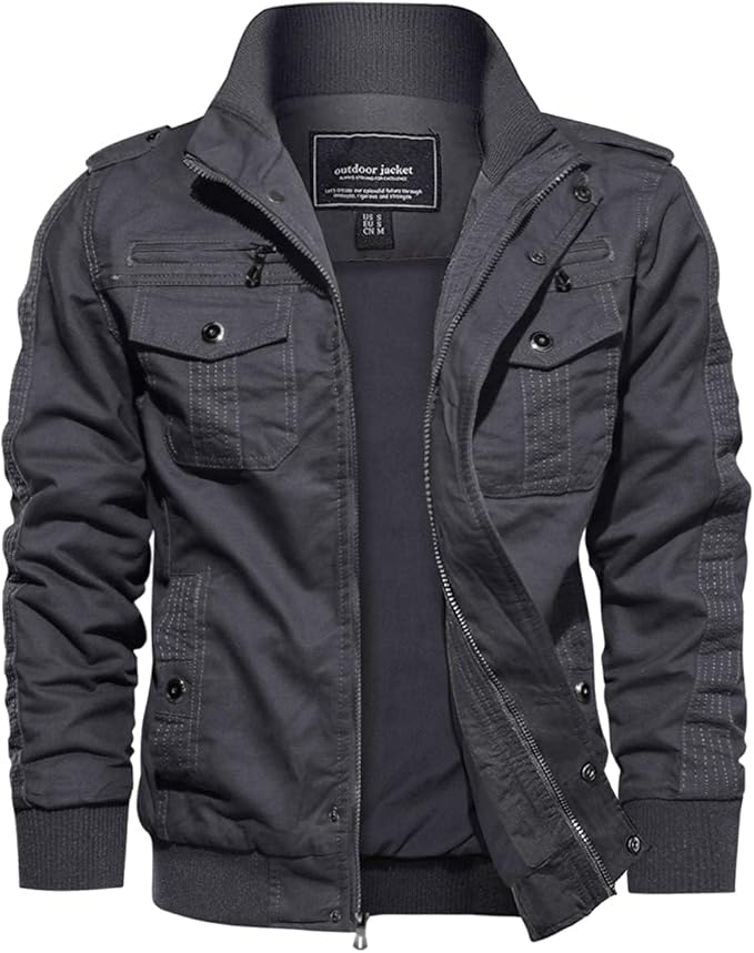 EKLENTSON Giacca da mezza stagione uomo – Stile cargo/lavoro, numerose tasche, leggera, outdoor e tempo libero, primavera/autunno