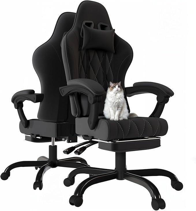 JUMMICO Sedia gaming ergonomica in tessuto – Imbottitura a molle, massaggio, poggiatesta, poggiapiedi, altezza regolabile, carico 150 kg, nera