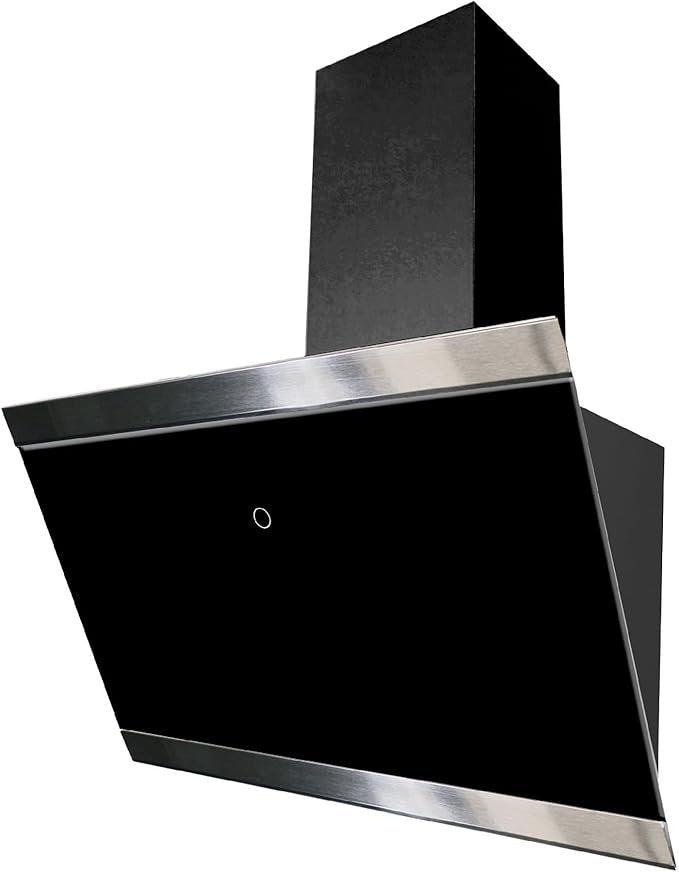 respekta CH89060S Cappa inclinata 60 cm – Vetro con cornice inox, scarico/ricircolo, classe A++, nera