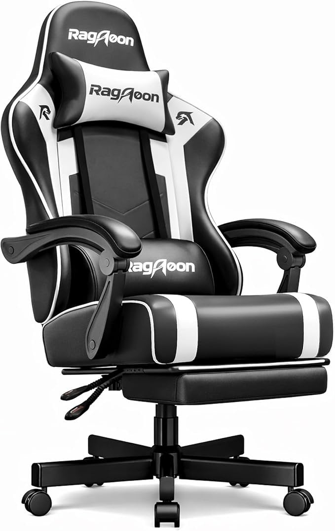 Sedia gaming ergonomica – Poggiapiedi, poggiatesta, supporto lombare, altezza regolabile, carico 200 kg, nera