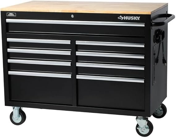 HuskyTools Banco da lavoro mobile extra profondo 46″ a 9 cassetti