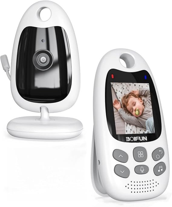 Boifun Baby monitor video con telecamera – Schermo 2 pollici 720p senza Wi-Fi, visione notturna, audio bidirezionale, VOX, rilevamento suono/temperatura, ninne nanne