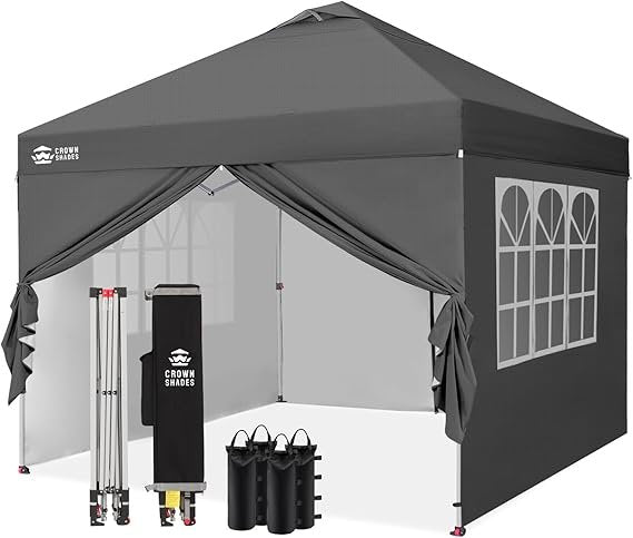 CROWN SHADES Gazebo pieghevole 3 × 3 m – Tenda pop-up impermeabile e resistente all'inverno, UV 50+, 3 altezze, 4 pareti, grigia