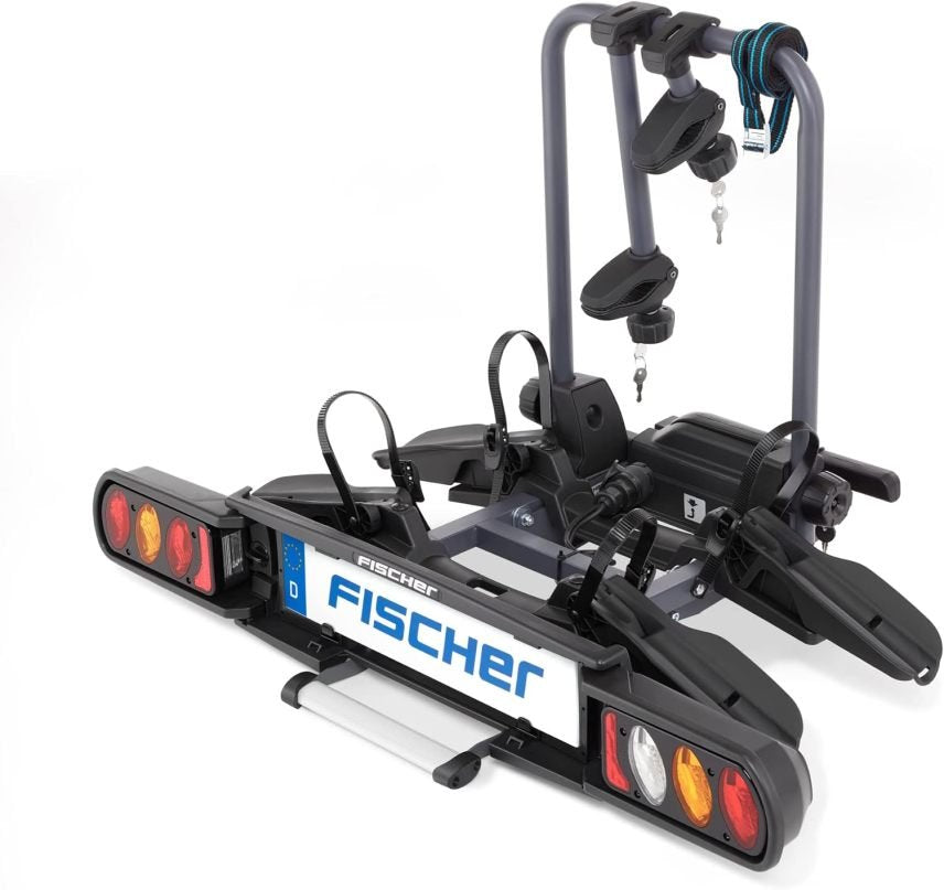 Fischer ProlineEvo 2 Portabici da gancio traino – Per 2 biciclette fino a 60 kg, compatibile con e-bike, premontato, bloccabile e pieghevole