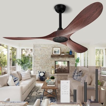 Biukis Ventilatore da soffitto 152 cm con telecomando – 6 velocità, motore DC reversibile, interno/esterno, finitura noce
