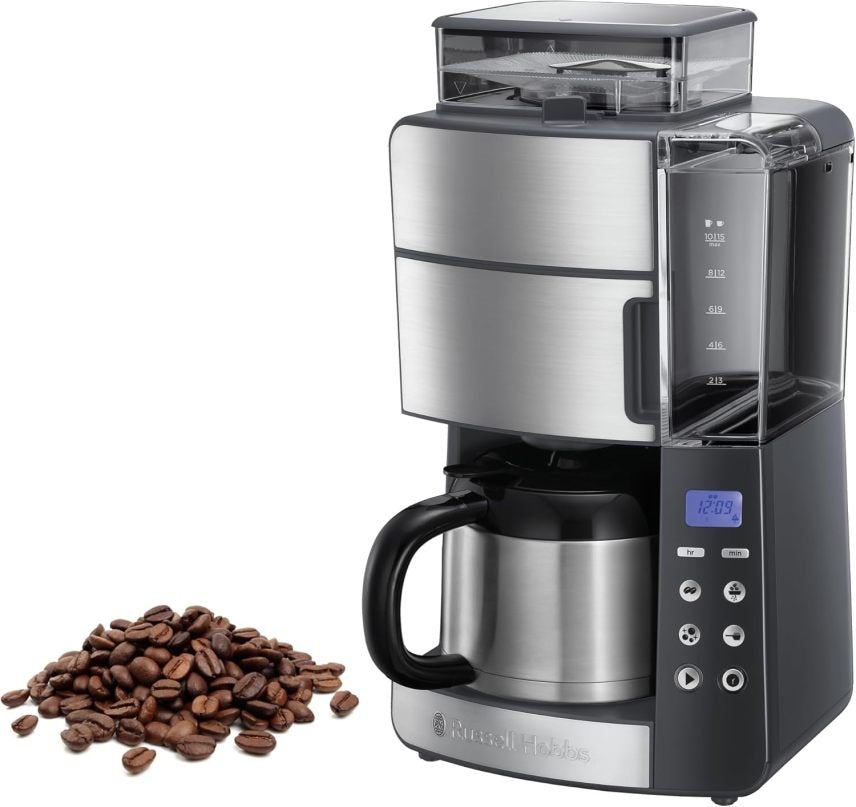 Russell Hobbs Grind&Brew 25620-56 Macchina da caffè filtro con macinacaffè e caraffa termica – Timer digitale, doccetta di estrazione, fino a 10 tazze, 3 livelli di macinatura