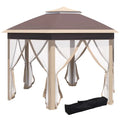 Outsunny Gazebo esagonale 4 × 4 m con doppio tetto, beige