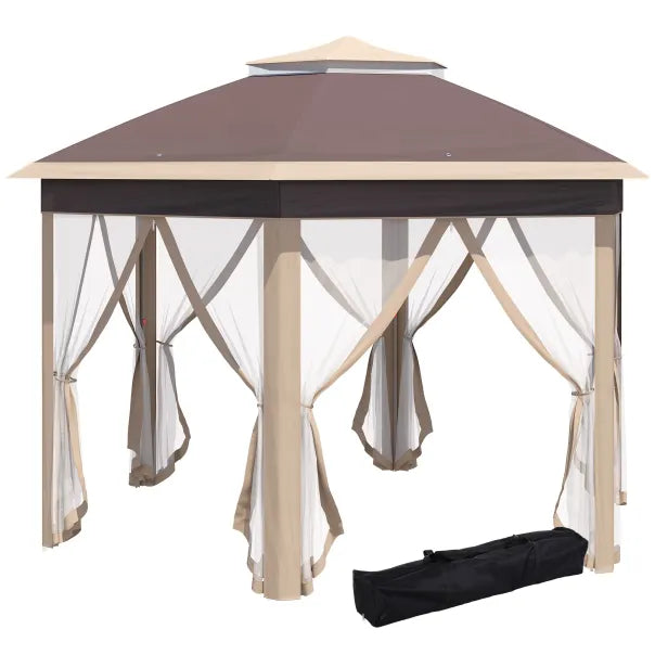 Outsunny Gazebo esagonale 4 × 4 m con doppio tetto, beige