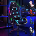 ALFORDSON Sedia gaming Racing ergonomica RGB LED – Massaggio, poggiapiedi, schienale 90-150°, carico 180 kg, nera
