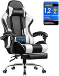 GTPLAYER Sedia gaming ergonomica – Poggiapiedi, cuscino lombare massaggiante, imbottita, girevole, carico 150 kg, bianca