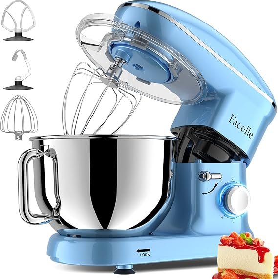 Facelle Robot da cucina 1500 W – Ciotola 6,2 L, gancio impastatore, frusta piatta e frusta a filo, paraschizzi, blu