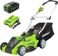 Greenworks Tosaerba a batteria 40 V 16 pollici – Modello a spinta con batteria 4,0 Ah, avvio a pulsante, autonomia fino a 1/3 di acro