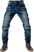 Jeans moto da uomo a gamba dritta – Resistente alle cadute, protezioni rinforzate in 4 zone, stile racing biker