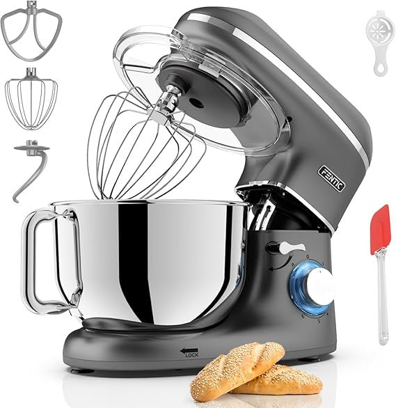 Robot da cucina 2000 W con ciotola inox 6,2 L – Frusta, gancio impastatore, frusta piatta e accessori, antracite