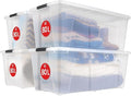 Iris Ohyama Set di 4 contenitori 80 L – Grandi scatole in plastica trasparente con coperchio, clip e maniglie (TB-84D)