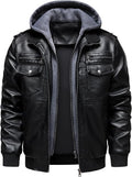 HOOD CREW Giacca uomo in similpelle con cappuccio – Biker vintage stile bomber, idrorepellente e antivento