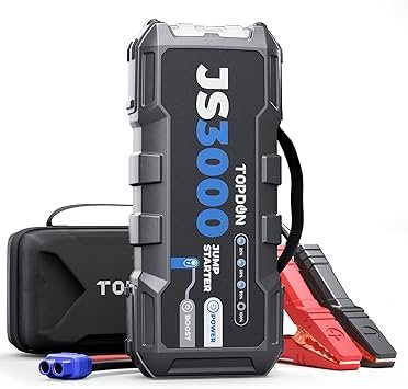 TOPDON JS3000 Avviatore d'emergenza 3000 A – Power bank 24.000 mAh per motori benzina fino a 9 L e diesel fino a 7 L, ricarica rapida USB, torcia LED