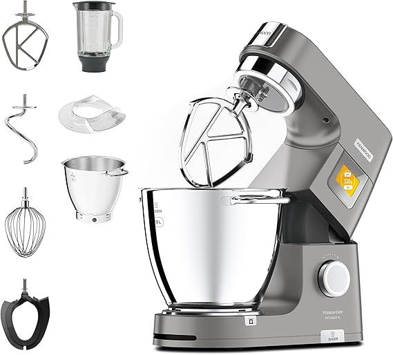 Kenwood Titanium Chef Patissier XL KWL90.034SI – Robot 1400 W con bilancia integrata, 2 ciotole, frusta K, gancio, frusta a filo e frusta flessibile, argento
