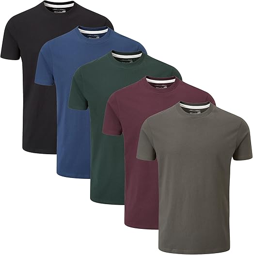 Charles Wilson T-shirt uomo, set da 5 – Basic tinta unita con girocollo e maniche corte, comode