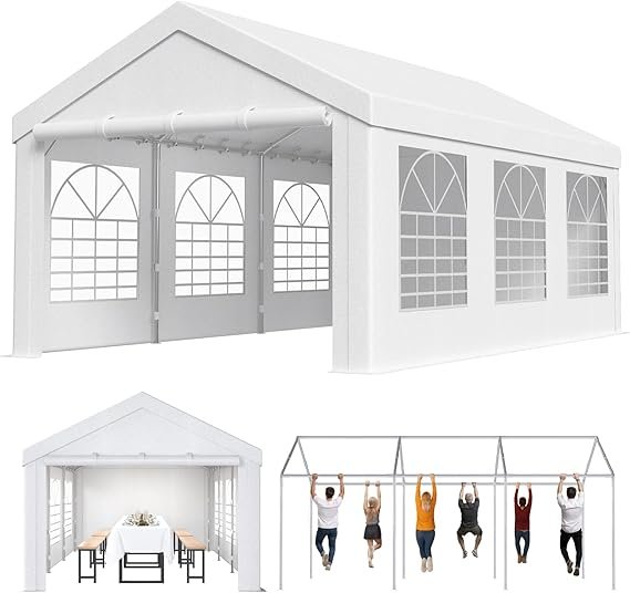 Homall Tenda per ricevimenti 3 × 6 m – Telaio in metallo, telo PE 560 g/m² impermeabile, UV 50+, 18 picchetti e 4 tiranti inclusi, bianca