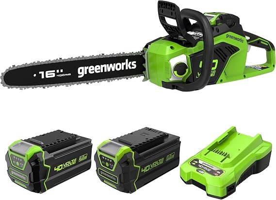 Greenworks GD40CS18 Motosega a batteria 40 V, barra 40 cm – Motore brushless, 20 m/s, batteria rapida 5 Ah, caricabatterie e batteria aggiuntiva 4 Ah inclusi