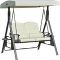 Outsunny Dondolo da giardino 2 posti – Tetto regolabile, cuscini, guanciali e tavolino, beige