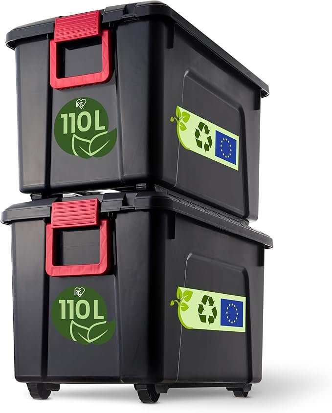 Iris Ohyama SIA-60 Power Box Set di 3 contenitori – Plastica, coperchio, clip e maniglie