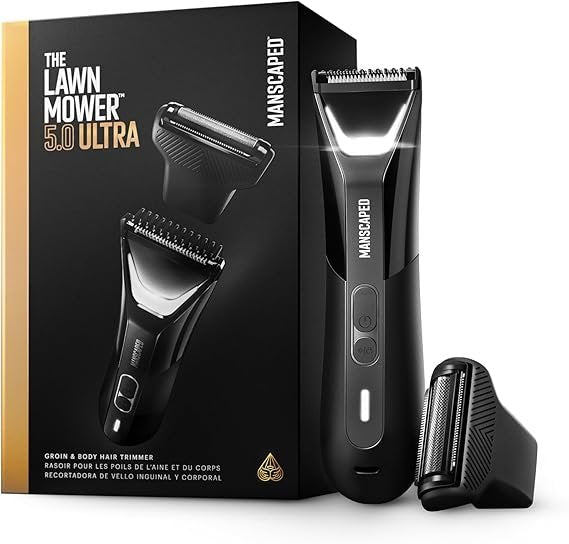 MANSCAPED The Lawn Mower 5.0 Ultra Regolabarba corpo e zone intime – Doppia testina SkinSafe®, impermeabile, ricaricabile USB-C, custodia da viaggio, nera