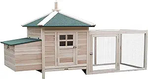 PawHut Pollaio in legno 195 cm – Con nido, recinto, rampa e cassetto di pulizia rimovibile