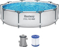 Bestway Steel Pro Max Piscina tubolare rotonda con pompa filtrante Ø 305 × 76 cm, grigio chiaro