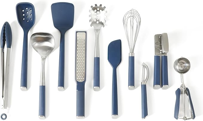 Calphalon Edge Set di 11 utensili da cucina – Acciaio inox con manici blu navy