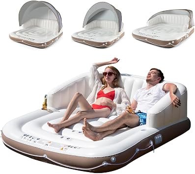 LIFEZEAL Lounge gonfiabile con parasole rimovibile – 180 × 180 × 160 cm, isola galleggiante / divano gonfiabile per adulti, carico max 200 kg