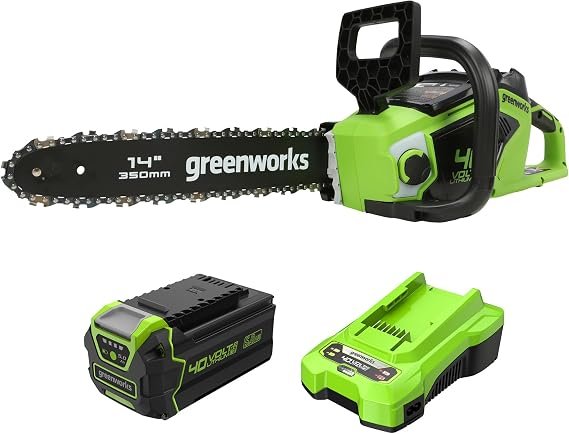 Greenworks GD40CS15 Motosega a batteria 40 V – Barra 35 cm, motore brushless, 12 m/s, batteria 5 Ah e caricabatterie 2 A inclusi