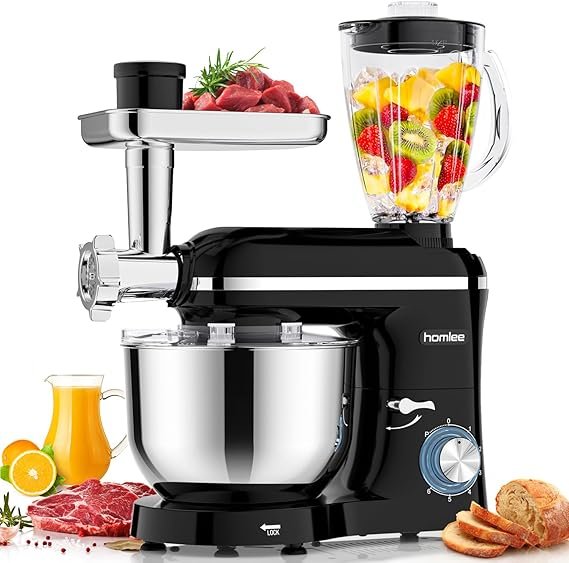 Homlee Robot da cucina 3 in 1 2000 W – Tritacarne, blender, tagliaverdure, ciotola miscelatrice 5,5 L