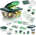 Genius Nicer Dicer Chef Tagliaverdure multifunzione 34-in-1 – Mandolina, grattugia professionale, ciotola in vetro, tagliapomodoro, fette, bastoncini, strisce, spirali e julienne