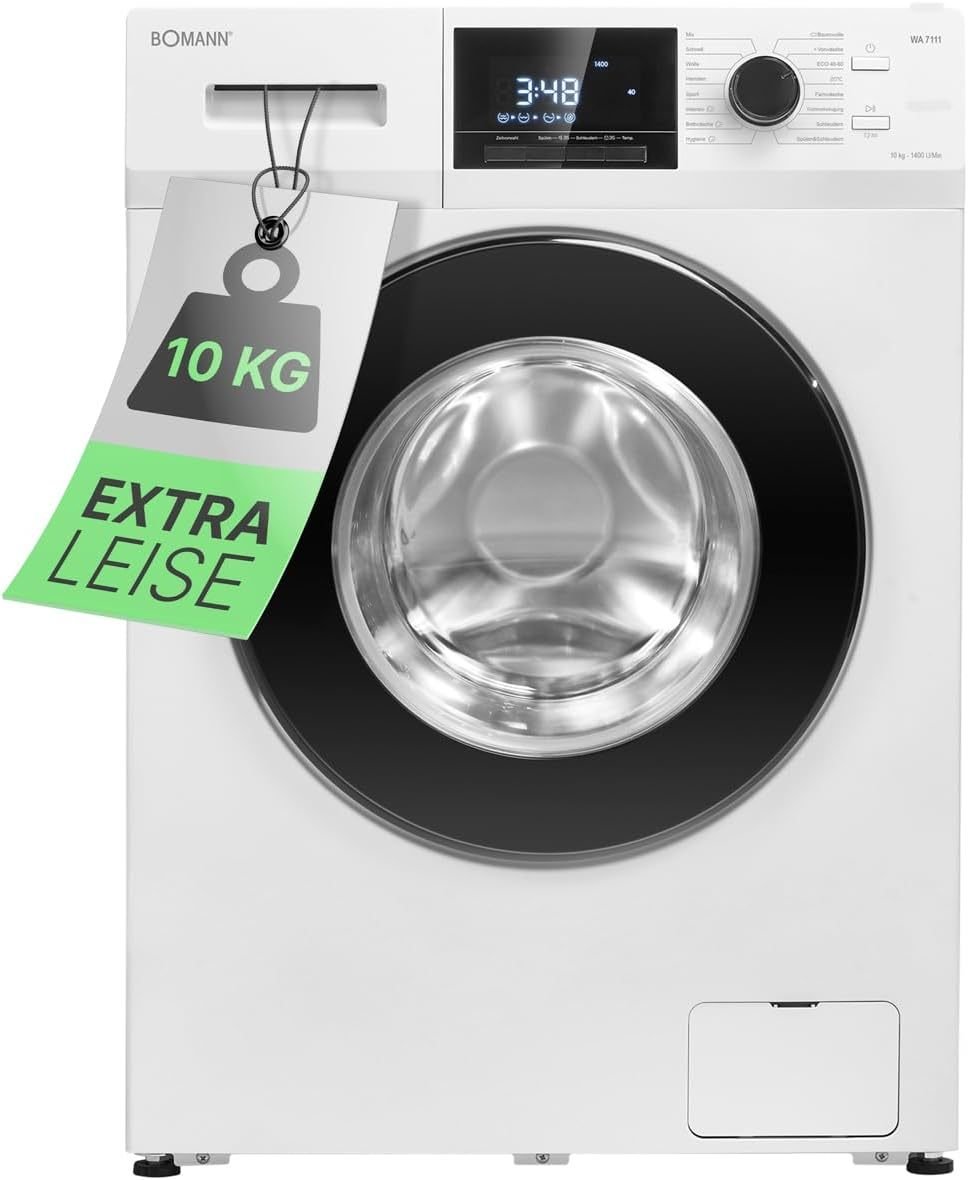 Bomann Lavatrice 10 kg, 1400 giri/min – Garanzia motore 10 anni, inverter silenzioso e durevole, 15 programmi, partenza ritardata, display LED, WA