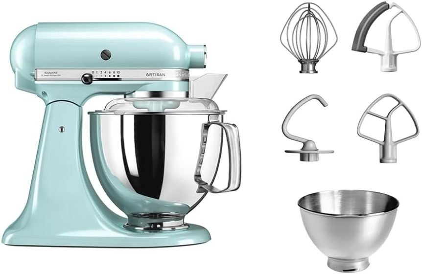 KitchenAid Artisan Robot da cucina con testa inclinabile – 5 accessori, 2 ciotole inox, 4,8 L, pistacchio