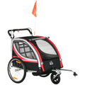 HOMCOM Rimorchio per bicicletta per bambini 2-in-1 convertibile in passeggino – Rosso
