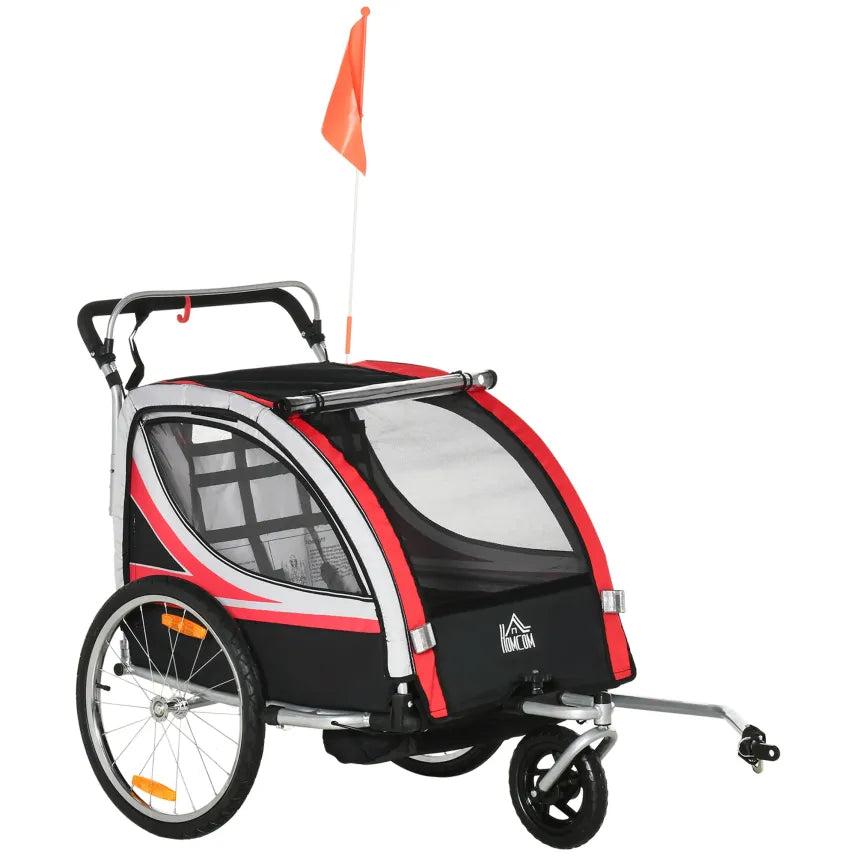 HOMCOM Rimorchio per bicicletta per bambini 2-in-1 convertibile in passeggino – Rosso