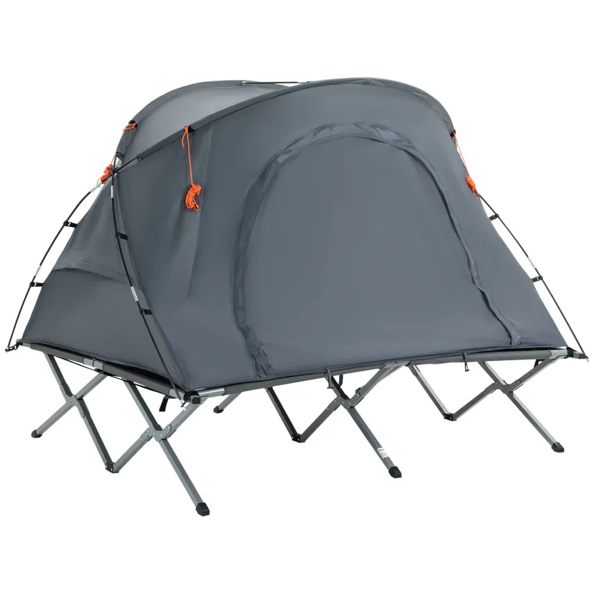 Outsunny Lettino da campeggio con tenda e materasso gonfiabile per 2 persone – 200 × 146 × 159 cm, grigio