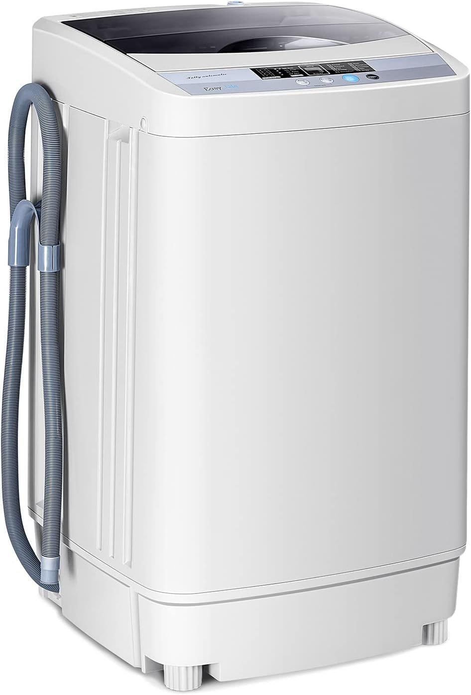 RELAX4LIFE Lavatrice automatica 4,5 kg – Pompa, centrifuga, carica dall’alto, display LED, 10 programmi, 310/240 W, 50 × 50 × 85 cm, grigio