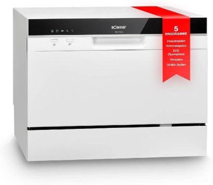 Bomann Mini lavastoviglie con allacciamento idrico – Tubo incluso, silenziosa, ideale per piccola cucina/campeggio