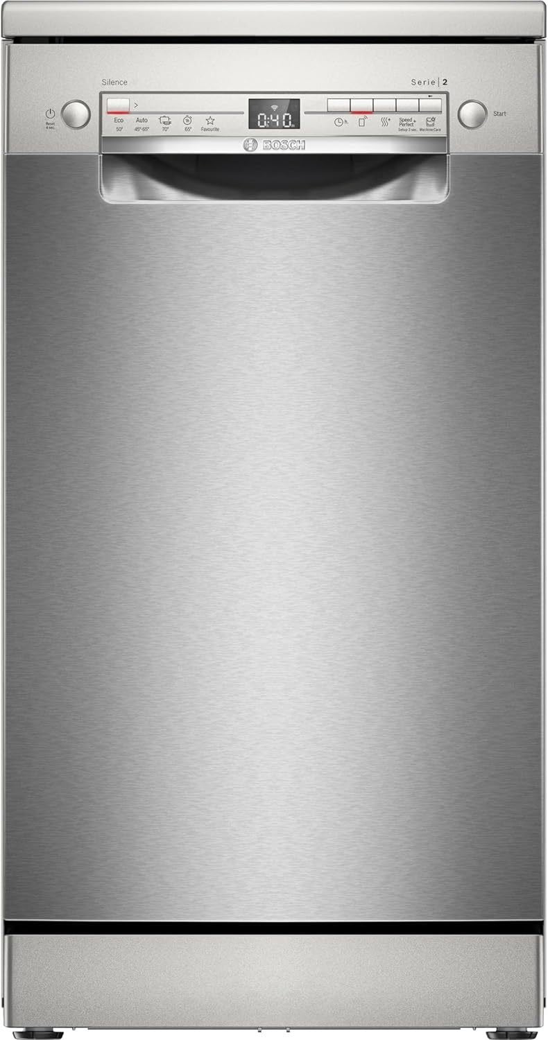 Bosch SPV2IKX10E Serie 2 Lavastoviglie intelligente a scomparsa totale 45 cm – Cestello portaposate, asciugatura Extra, InfoLight rosso a pavimento, AquaStop, bianco