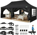 COBIZI Gazebo pieghevole 3 × 6 m – Tenda per ricevimenti impermeabile e resistente all'inverno, protezione UV, 6 pareti laterali e 4 sacchi zavorra, nera