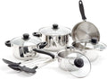 Old Dutch Batteria da cucina 12 pezzi con coperchi in vetro – Acciaio inox, manici neri, compatibile con induzione, gas ed elettrico