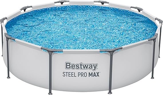 Bestway Steel Pro MAX Piscina tubolare rotonda senza pompa Ø 305 × 76 cm, telaio in acciaio, grigio chiaro