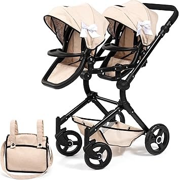 Bayer Design 26275AA Passeggino doppio per bambole – Regolabile e pieghevole con cestino, borsa e compatibilità con seggiolino EasyGo