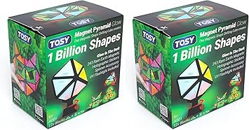 TOSY Pyramid Glow Magnet – Blocchi da costruzione magnetici 12 pezzi (set da 2), 243 magneti, luminosi al buio, gioco STEM