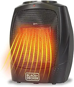BLACK+DECKER Termoventilatore ceramico – Compatto, termostato, 2 potenze di riscaldamento e funzione ventilatore, nero